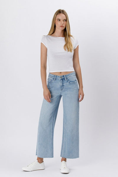 Hr Raw Hem Wide Leg Jeans - Light Denim