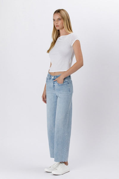 Hr Raw Hem Wide Leg Jeans - Light Denim