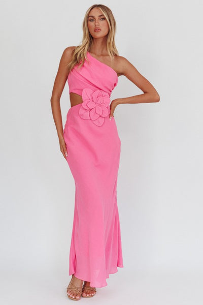 In Bloom Asymmetrical Dress - Hot Pink