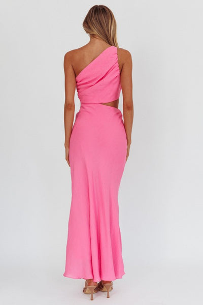 In Bloom Asymmetrical Dress - Hot Pink