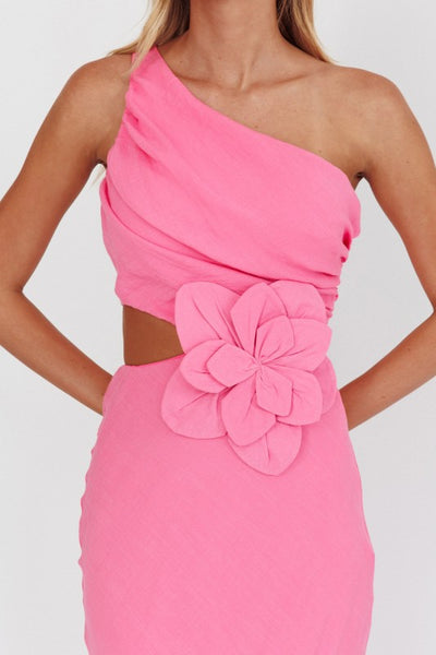 In Bloom Asymmetrical Dress - Hot Pink