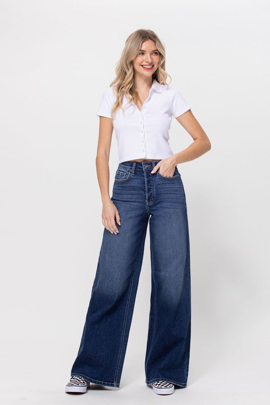 In Love High Rise Wide Leg - Dark Denim