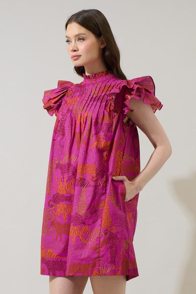 In The Jungle Shift Mini Dress - Magenta