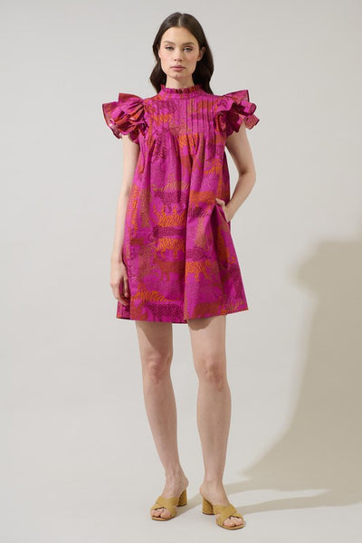 In The Jungle Shift Mini Dress - Magenta