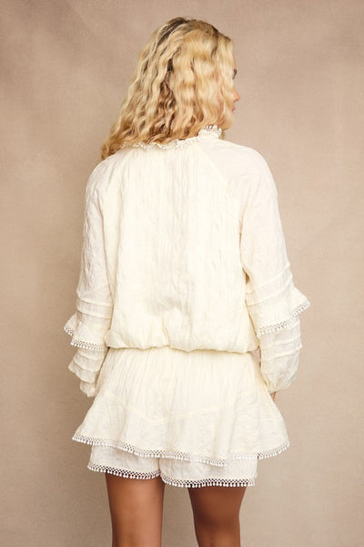 Isabella V Neck Ruffle Romper - Ivory