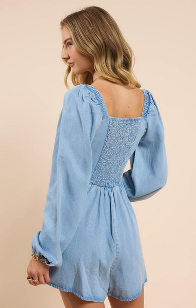 It's Pouring Smocked Romper - Denim