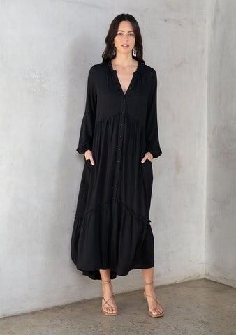 Jacquard Stripe Maxi Dress - Black