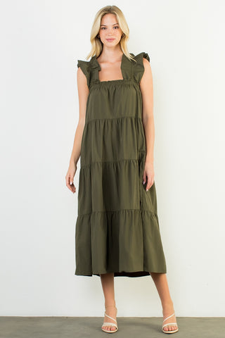 Jamie Flutter Slv Tiered Maxi - Olive