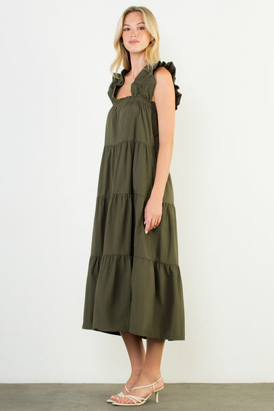 Jamie Flutter Slv Tiered Maxi - Olive