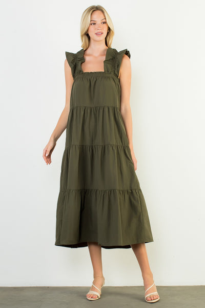 Jamie Flutter Slv Tiered Maxi - Olive