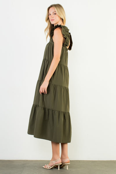 Jamie Flutter Slv Tiered Maxi - Olive