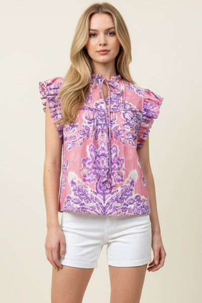 Jess Ruffle Sleeve Blouse - Pink