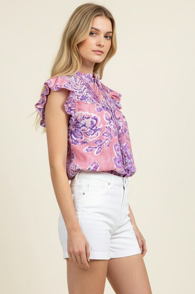 Jess Ruffle Sleeve Blouse - Pink