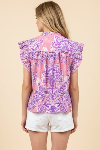 Jess Ruffle Sleeve Blouse - Pink