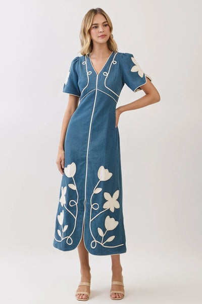 Jules Contrast Trim Midi Dress - Denim