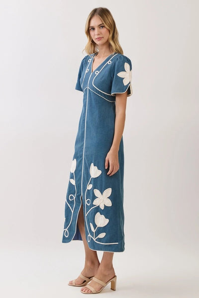 Jules Contrast Trim Midi Dress - Denim