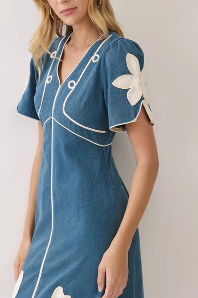 Jules Contrast Trim Midi Dress - Denim