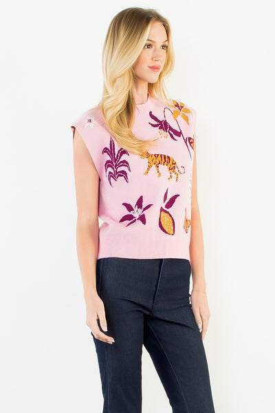 Jungle Themed Knit Vest - Pink