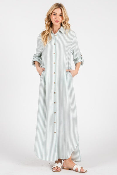 Karey Button Down Maxi - Striped