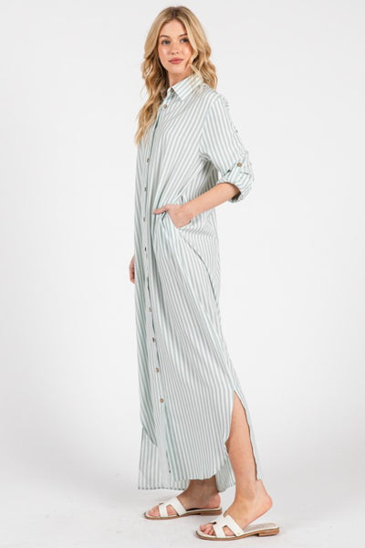 Karey Button Down Maxi - Striped