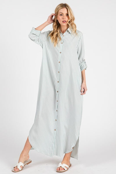 Karey Button Down Maxi - Striped