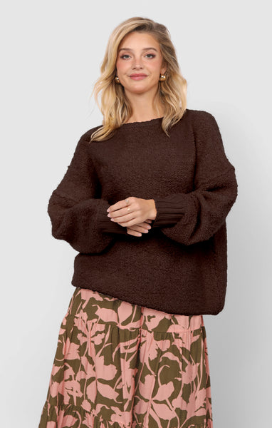 Karlie Crew Neck Sweater - Brown