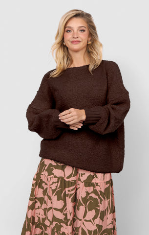 Karlie Crew Neck Sweater - Brown