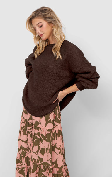 Karlie Crew Neck Sweater - Brown