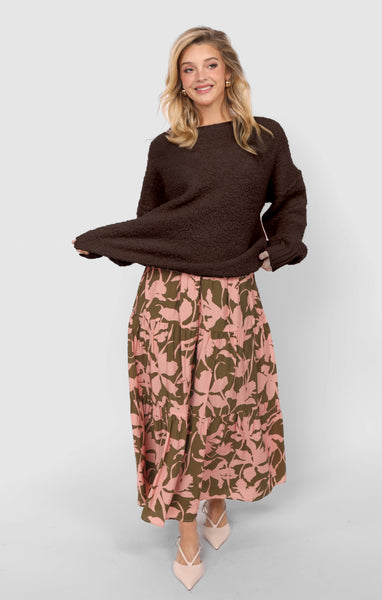Karlie Crew Neck Sweater - Brown