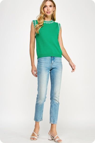 Kathleen Emb Knit Tank - Green
