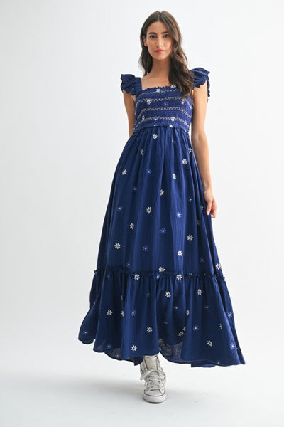 Kendra Floral Emb Maxi Dress - Royal Blue
