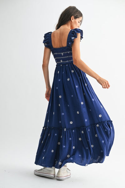 Kendra Floral Emb Maxi Dress - Royal Blue