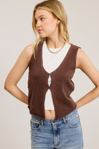 Knit Eye Hook Vest - Brown