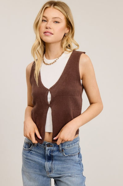 Knit Eye Hook Vest - Brown