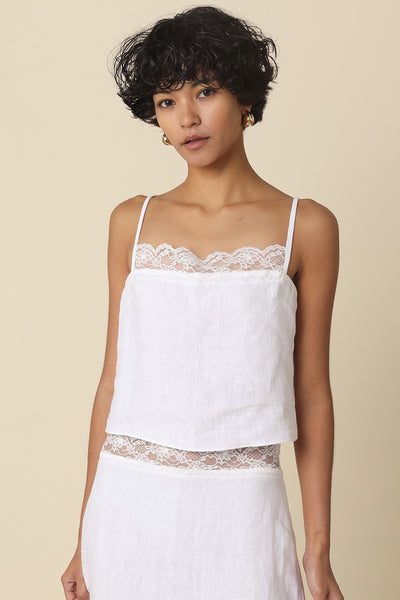 Lacey Linen Cami Top - White