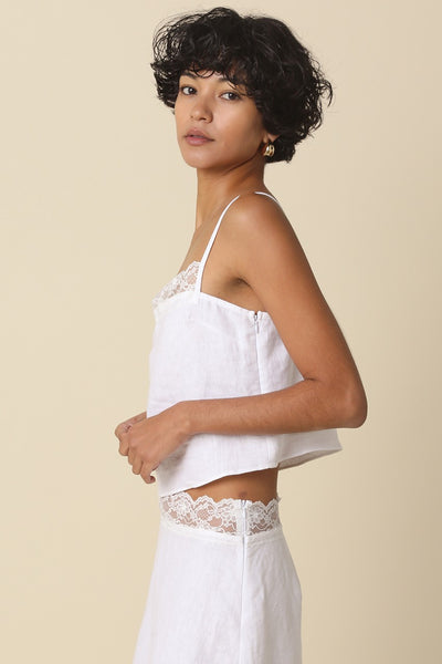 Lacey Linen Cami Top - White