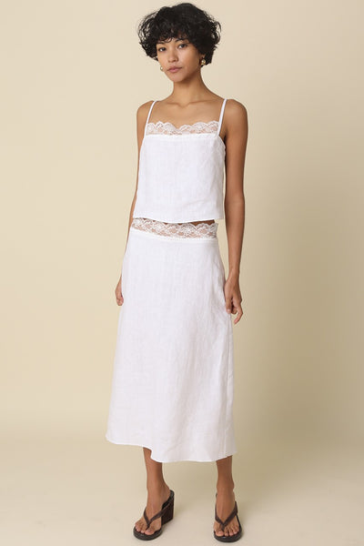 Lacey Linen Cami Top - White