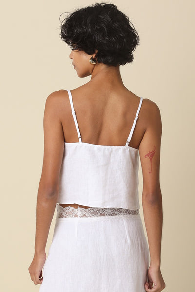 Lacey Linen Cami Top - White