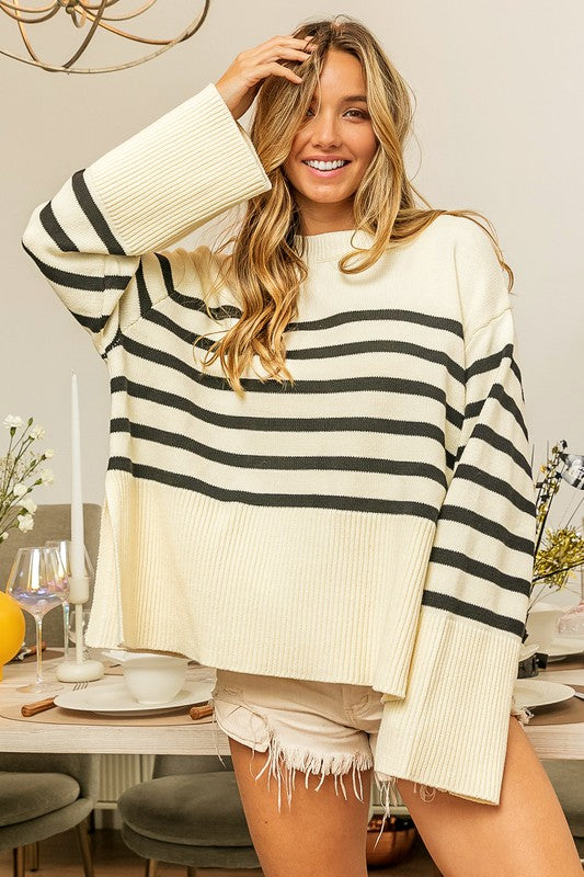 Lane Ribbed Hem Sweater - Striped