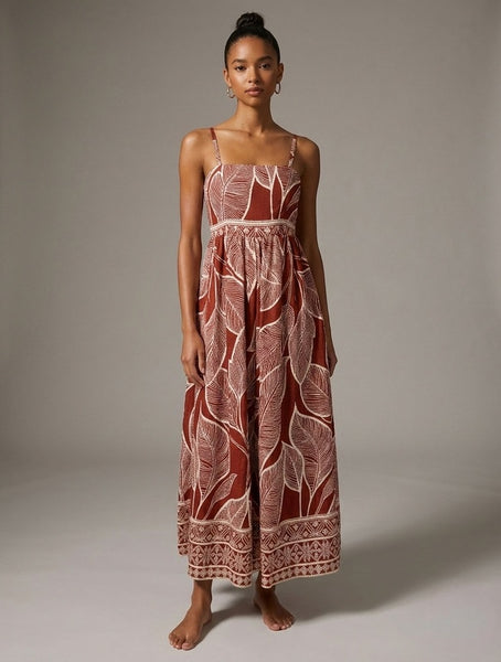 Leaf Code Maxi Dress - Rust
