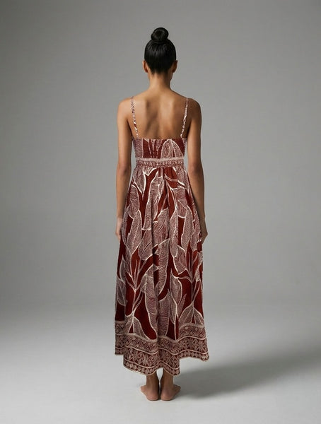 Leaf Code Maxi Dress - Rust