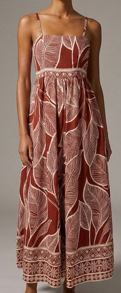 Leaf Code Maxi Dress - Rust