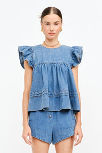 Leah Flutter Sleeve Top - Denim