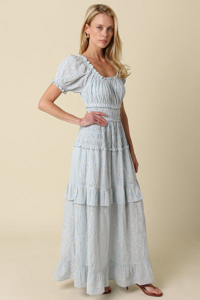 Leia Tiered Puff Slv Maxi - Blue