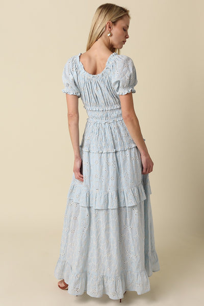 Leia Tiered Puff Slv Maxi - Blue