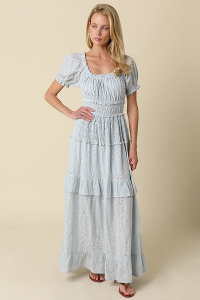 Leia Tiered Puff Slv Maxi - Blue