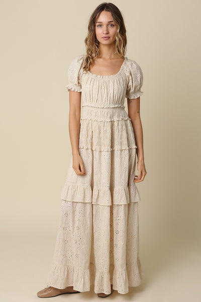 Leia Tiered Puff Slv Maxi - Natural