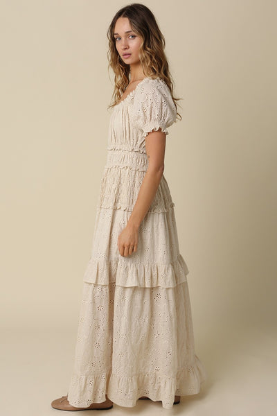 Leia Tiered Puff Slv Maxi - Natural