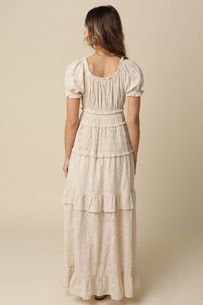 Leia Tiered Puff Slv Maxi - Natural