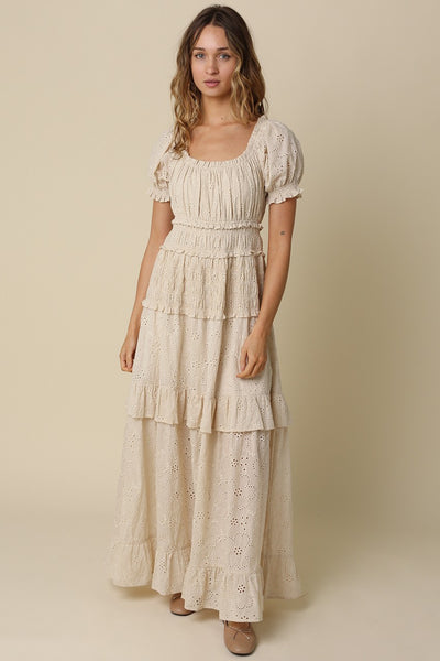 Leia Tiered Puff Slv Maxi - Natural